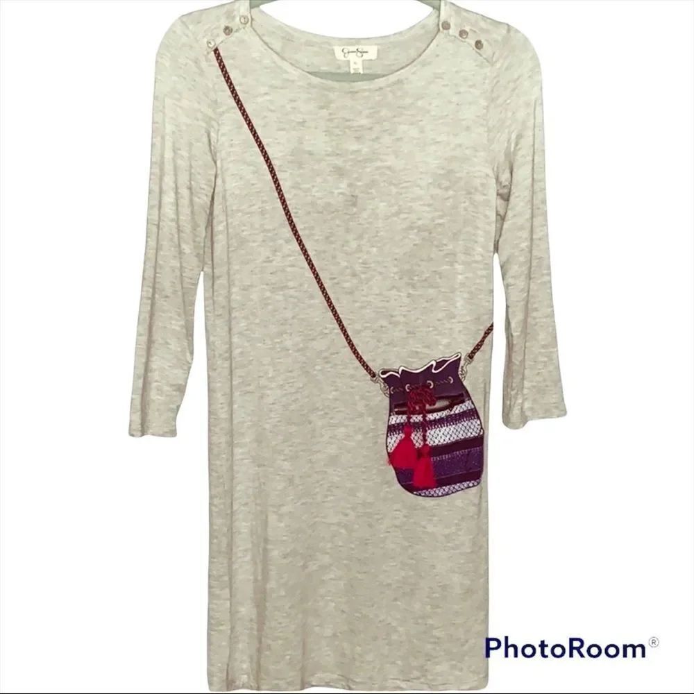 Jessica Simpson | Girl’s Gray Long Sleeved Printed Purse Zip Pocket Dress XL